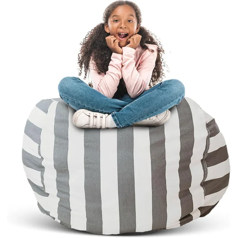 Stuff 'n Sit Bean Bag Storage by Creative QT, gray & white stripe