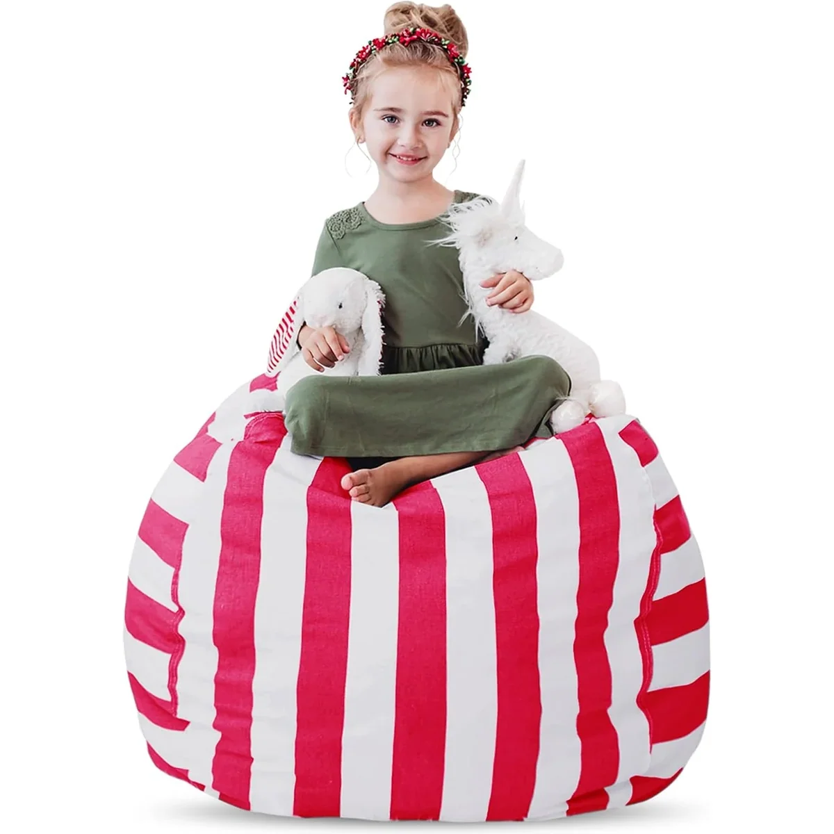 Stuff 'n Sit Bean Bag Storage by Creative QT, pink & white stripe